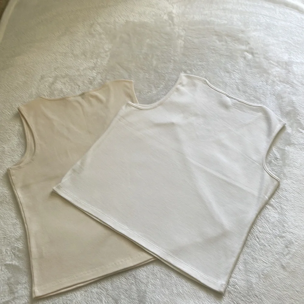 NWOT Two Charter Club Lace appliqué trimmed v-neck ribbed tank tops Petite/Lg - Picture 8 of 8